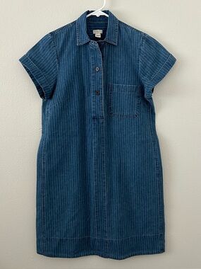 J Crew Denim Pinstripe Shift Shirt Dress Women’s Size 2 Preppy Classic Blue Jean
